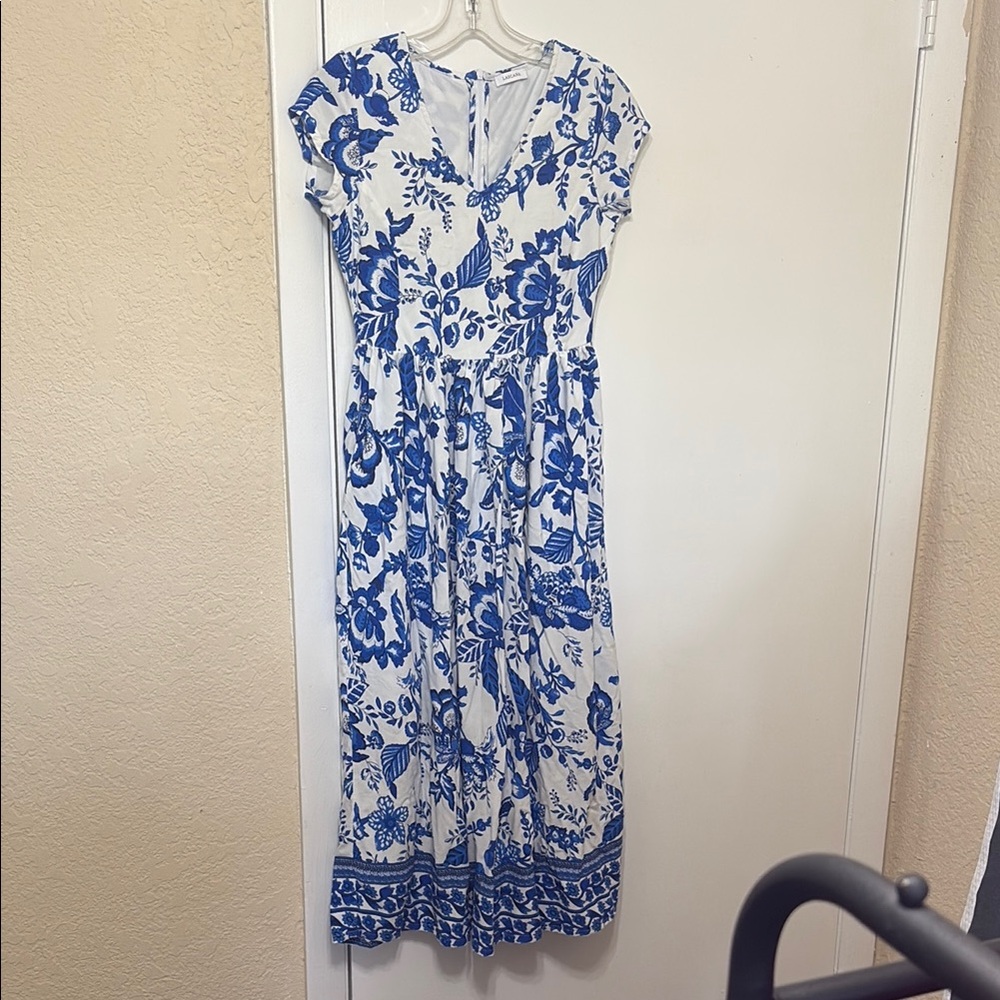 Floral Blue and White A-Line Dress
